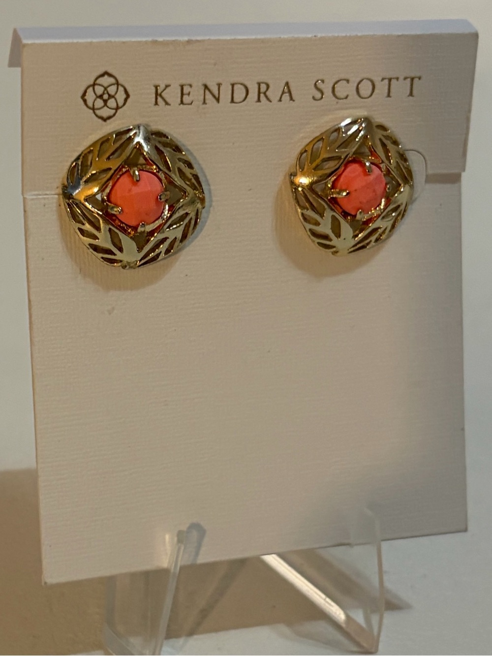 Kendra Scott Retired Gold Filigree Cage Stud Earrings Coral